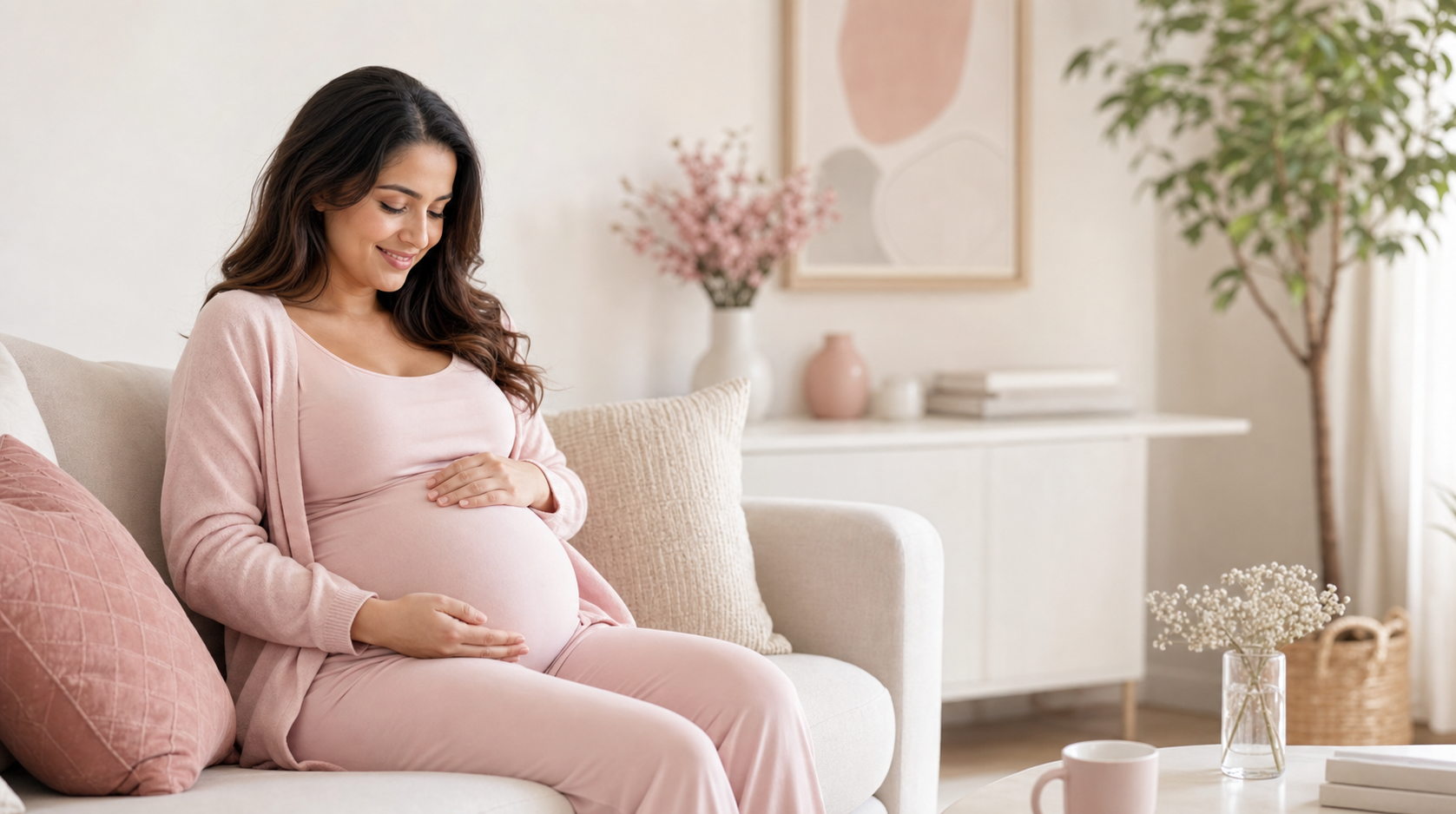 Pregnant patient smiling at home