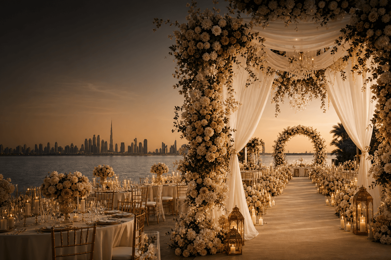 Luxury waterfront wedding ceremony